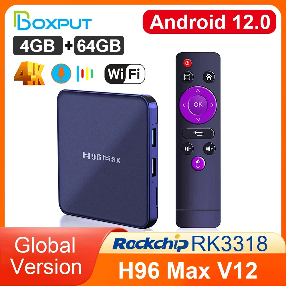 H96 MAX V12 RK3318 Smart TV Box Set Android 12.0 4K 2.4G/5G Dual Wifi BT4.0 Media Player 2G 4G 100M 16G 32G 64G Set Top Box