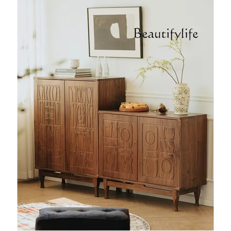 

Nordic Living Room Simple Sideboard Cabinet Black Walnut Home Retro Entrance Cabinet Storage Cabinet