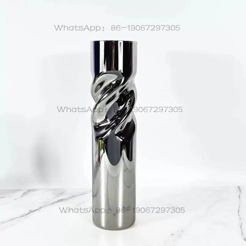 Modern simple electroplated silver glass creative flower insert, dining table model decorative vase ornament