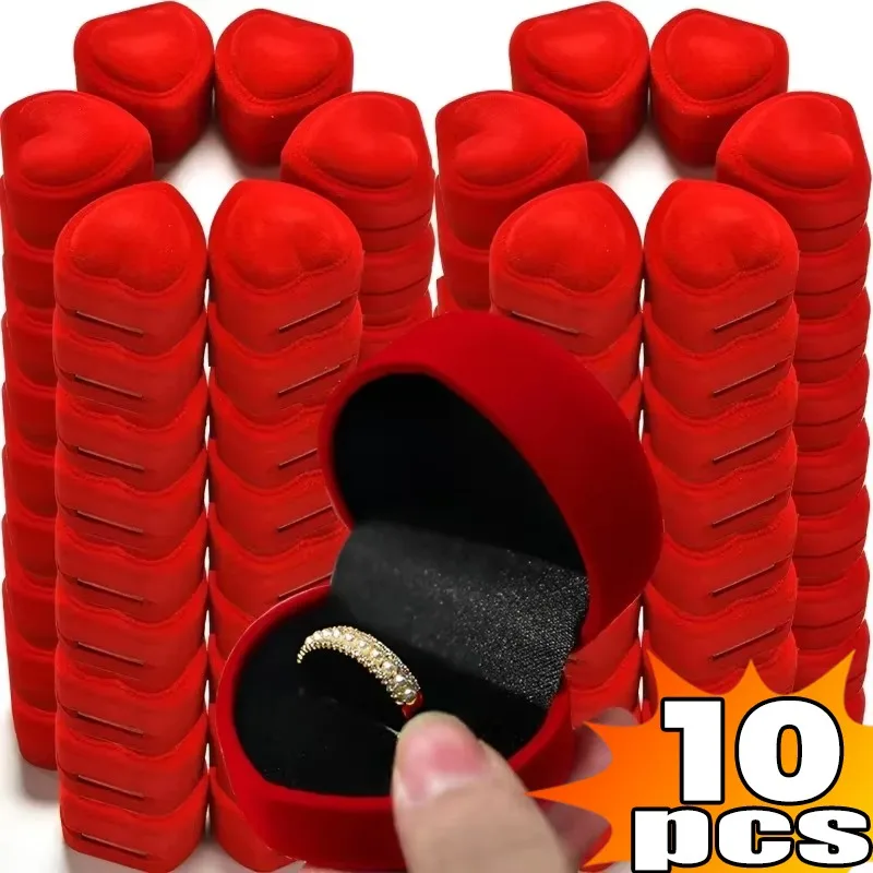 1/10pcs Red Heart Shape Rings Boxes Flocking Rings Display Cases for Wedding Proposal Party Ring Box Counter Packaging Rings
