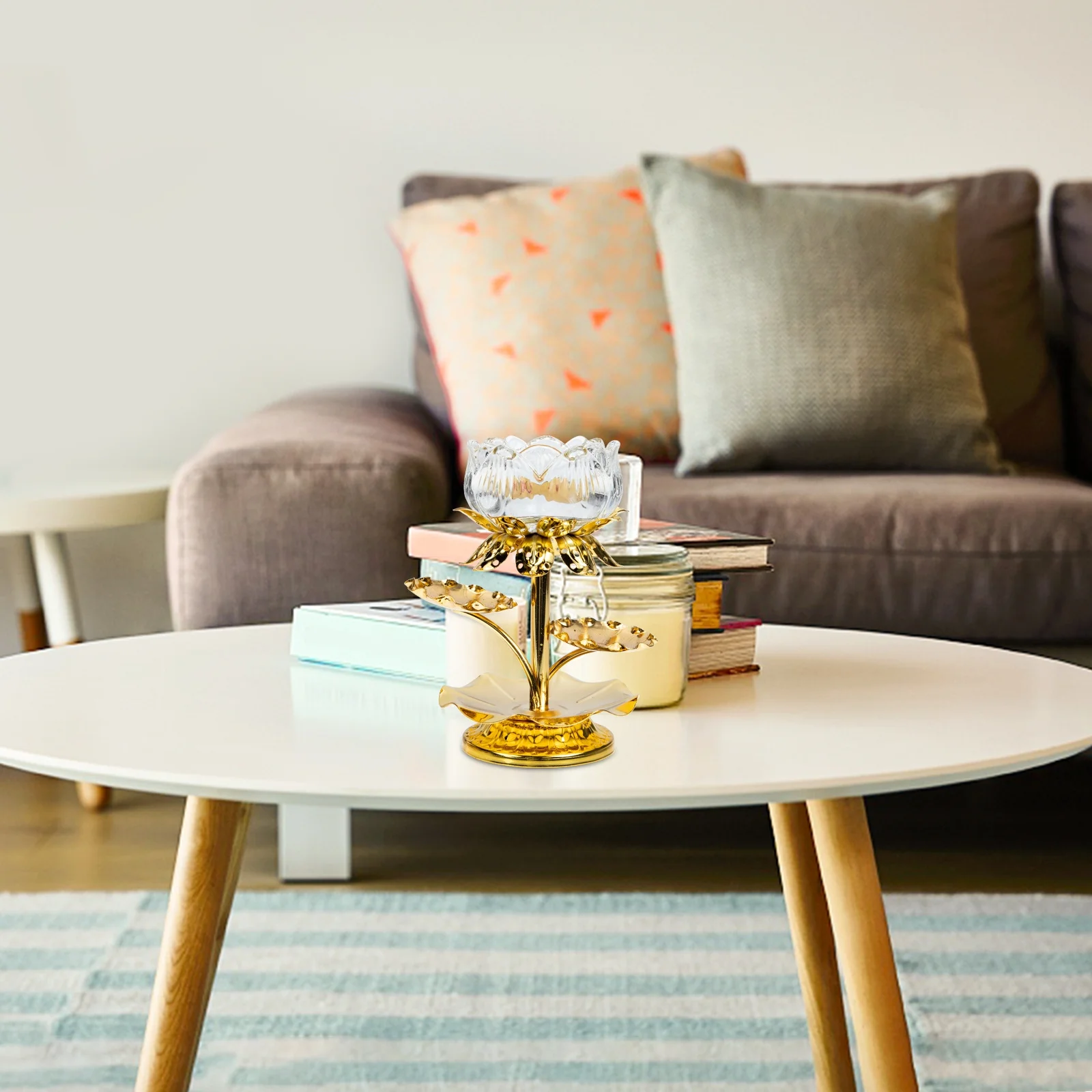 

Glass Lotus Holder Decorative Calming Candlestick Household Table Centerpiece for Home Decor and Dining Room Accent