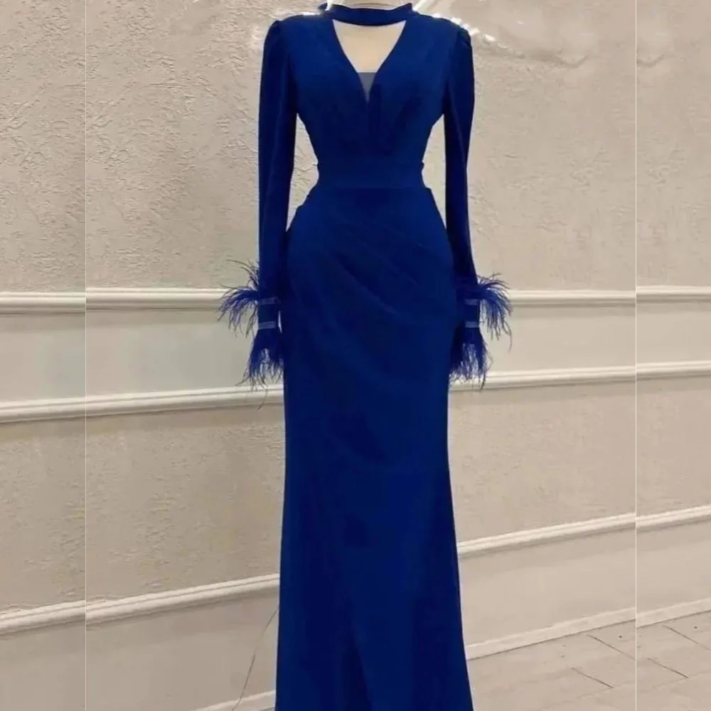 

Customized Sizes Available Jersey Tassel Pleat A-line V-neck Long Dresses Bespoke Occasion Exquisite Retro