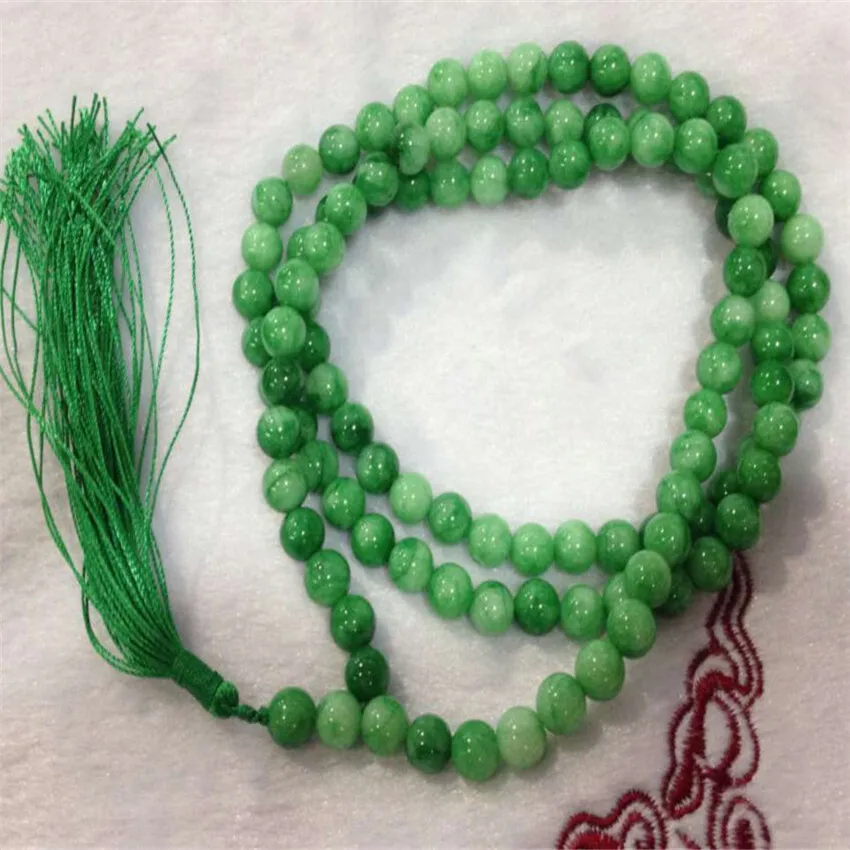 

8mm Green Jade 108 Beads Tassel Bracelet Handmade Buddhist Health Cuff Men's Beaded Teens Mala Yoga