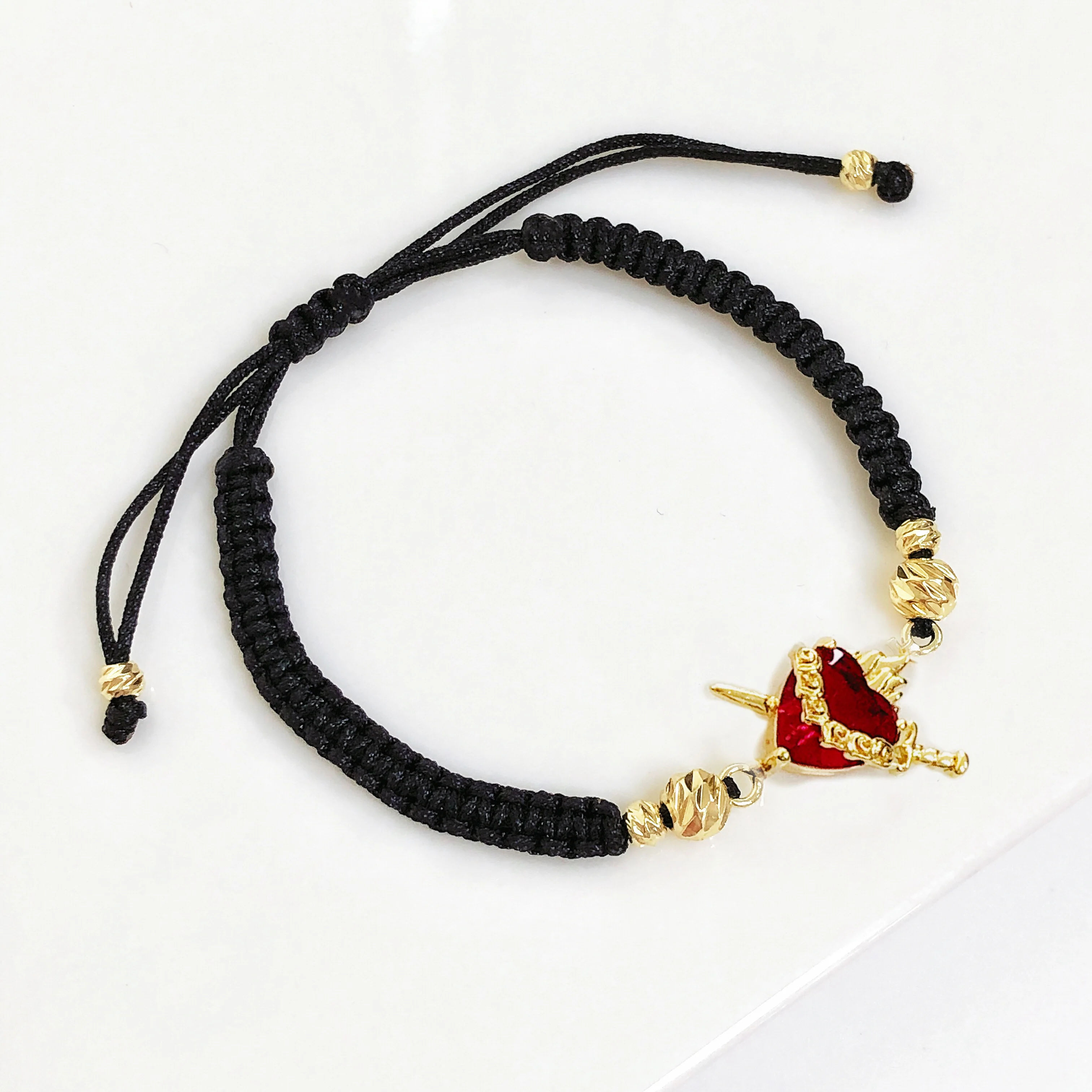 Braided Sacred Heart Shaped Crystal Cross Bracelet