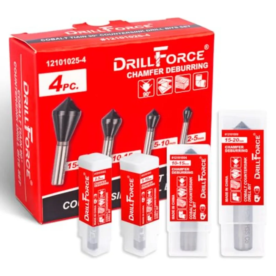 

4PCS Cobalt Single End Countersink Drill Bits Set TiAlN Coated 90 Degree Heavy Duty M35 Countersink Chamfer Tool for Metal Stai