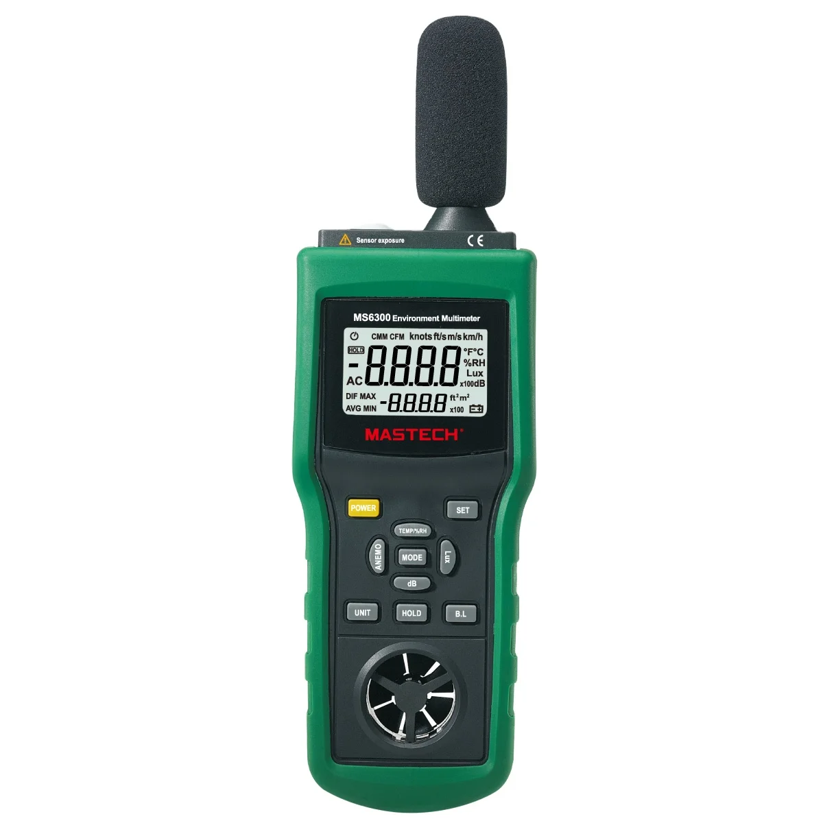 Mastech MS6300 - Multi-Functions Tester Sound Level, Luminometer, Relative Humidity Meter, Temperature Meter, and Anemometer.