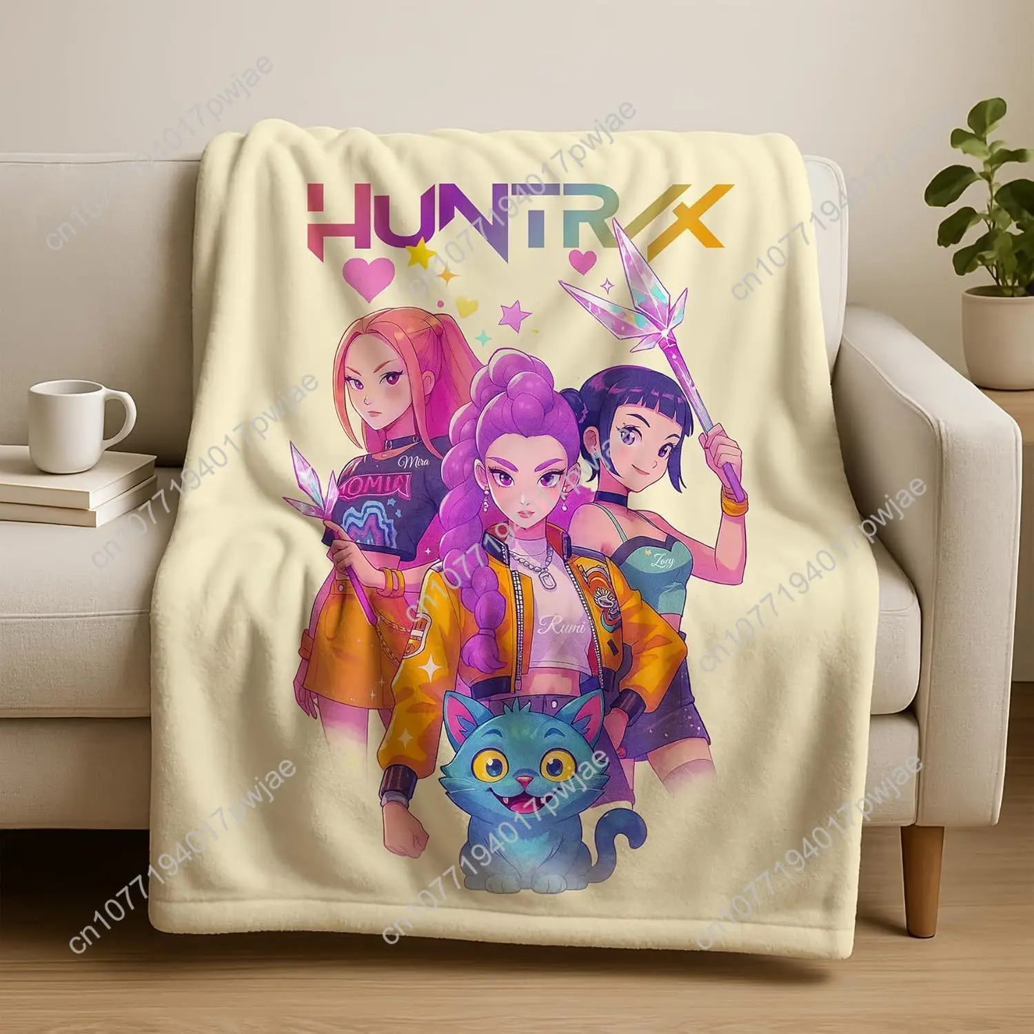 ผ้าห่มลายภาพยนตร์ Demon Pop Hunters ผ้าฟลีซลายกราฟิกจากภาพยนตร์แฟนตาซีเกาหลี แรงบันดาลใจจากไอดอลเพลงป๊อปเกาหลี ผ้าห่มสั่งทำพิเศษ