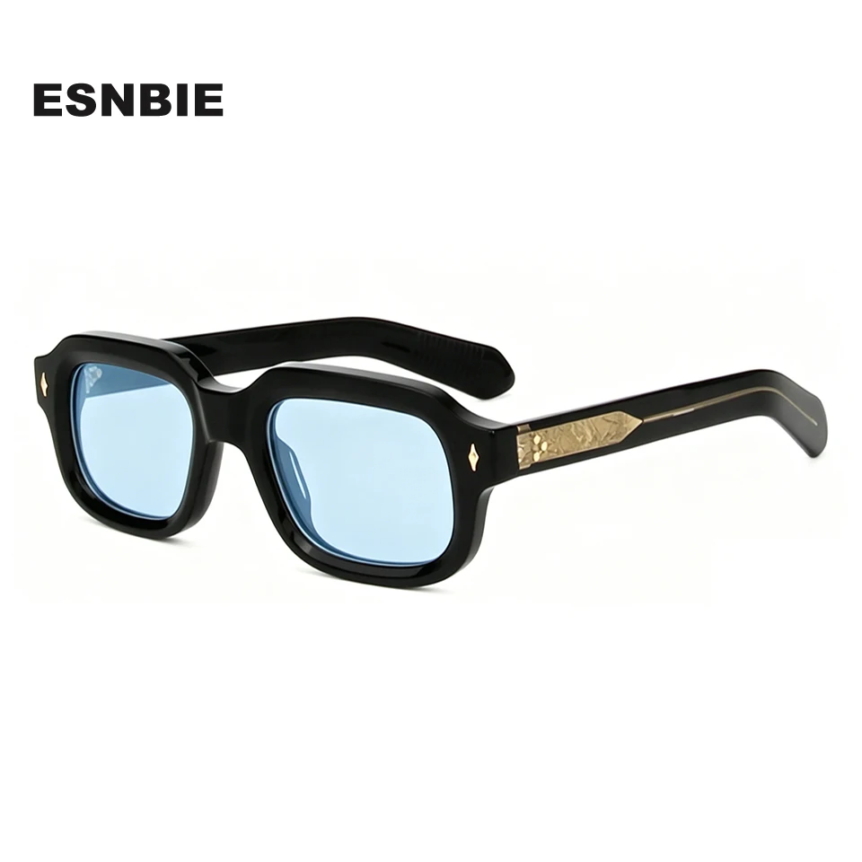 Chunky Thick Acetate Rectangular Sunglasses for Men Women Vintage Rectangle Frame Rivet Sheet Candy Lens UV400 Shades Eyewear