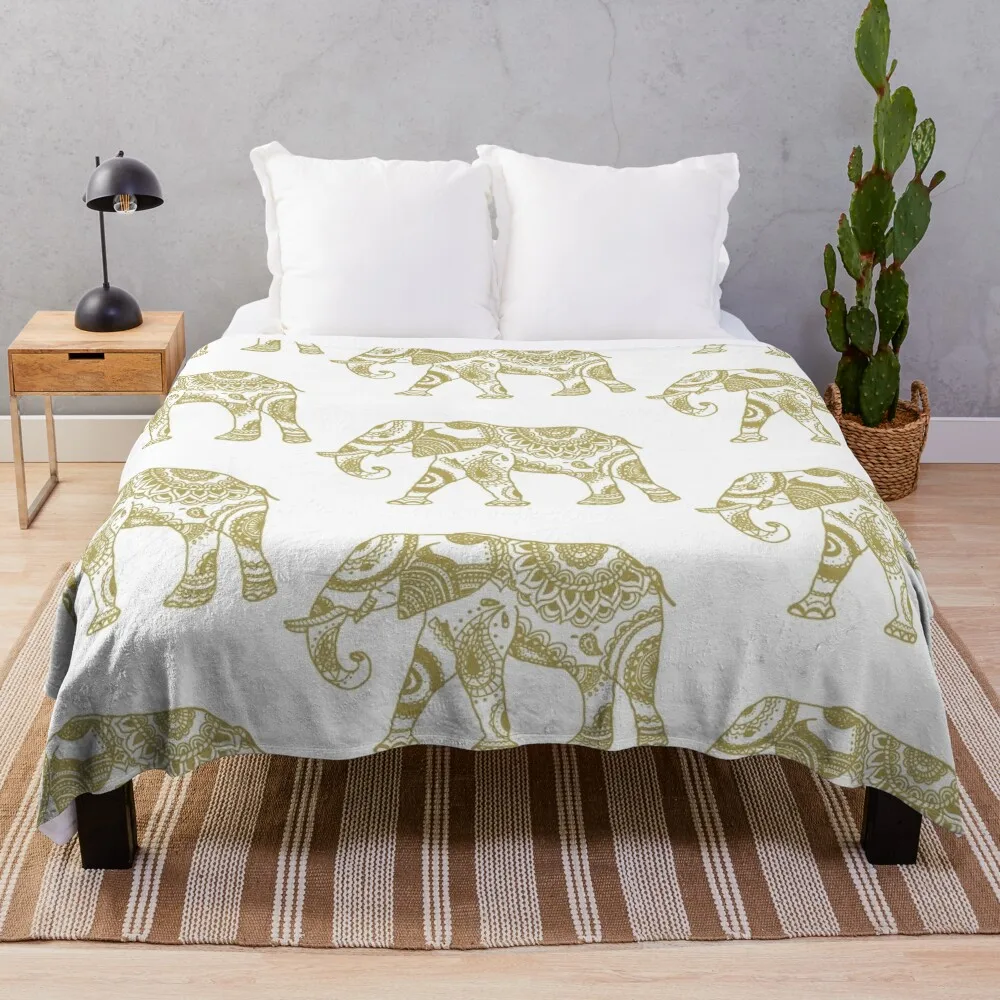 

Patterned Elephant - Gold Throw Blanket Anti-Pilling Flannel Beautiful Blankets Luxury St Blanket