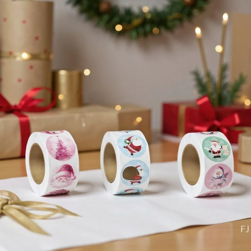 [YU] 500 قطعة هدية عيد ميلاد سعيد ملصقات سانتا مستديرة ختم تسميات ملصق للهدايا الخبز حزمة المغلف القرطاسية ديكور