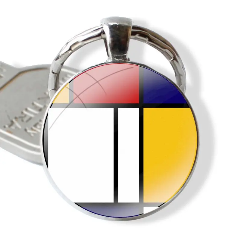 Keychain Handmade Glass Cabochon Key Ring Holder Pendant Key Chains mondrian mondrian Painted