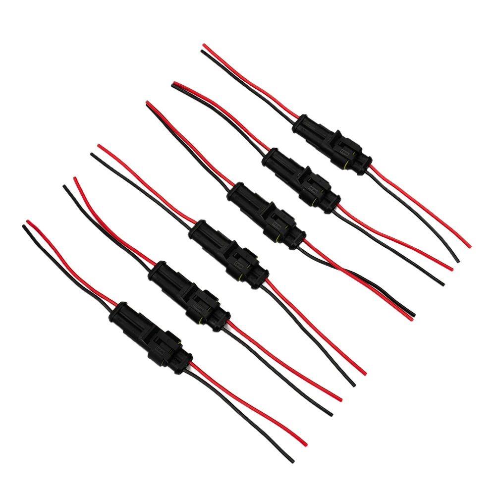 High Performance Waterproof 2 Pin Amp/Tyco Wire Connectors with Cable Kits for Automotive and Motorcycle Use (10 Sets)