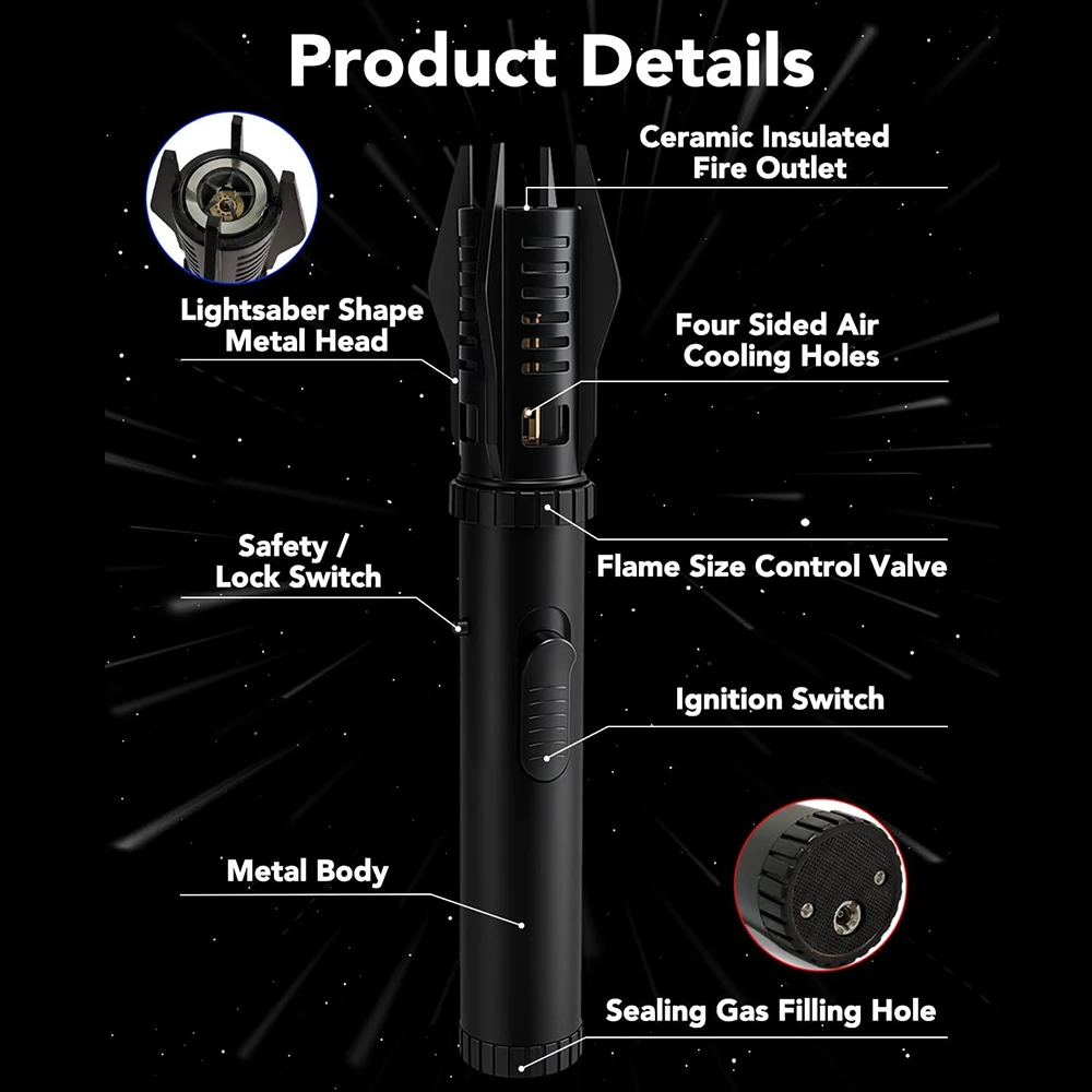Picture 5: Windproof Direct Impact High-temperature Resistant Welding Torch Gas Lighter 360-degree Inverted Ignition BBQ Cigar Accessories