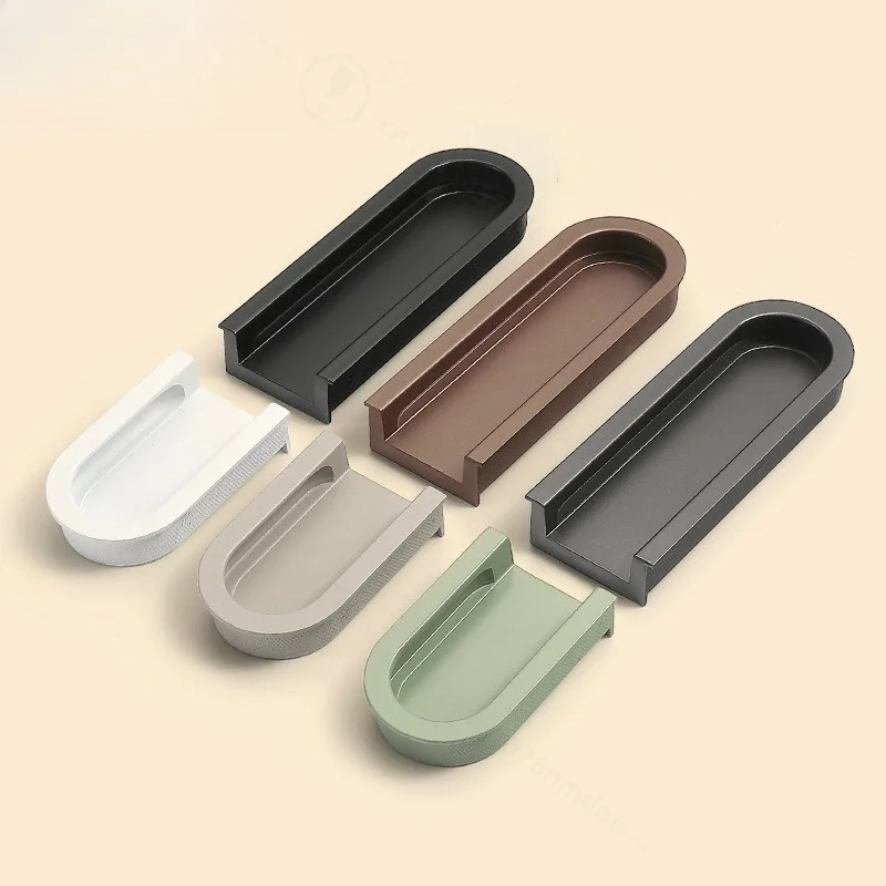 Recessed Cabinet Door Pull Handle Embedded Concealed Drawer Handle Morandi Color Built-in Pulls for Wardrobe Cupboard Furniture
