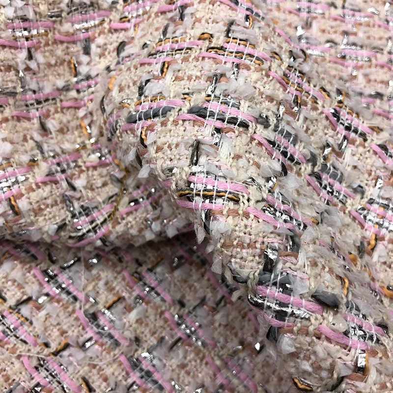 50x145cm Pink Color Ribbon Yarn-Dyed Braided Tweed Fabric For Women Autumn Jacket Dress Suits Coat Handbag DIY Cloth Sewing