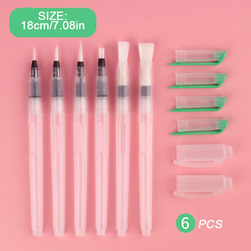 6pcs Watercolor Brush Pens, Refillable Water Brush Perfect for Artists & Calligraphy, Travel-Friendly, Easy to Clean & Use,Perfe
