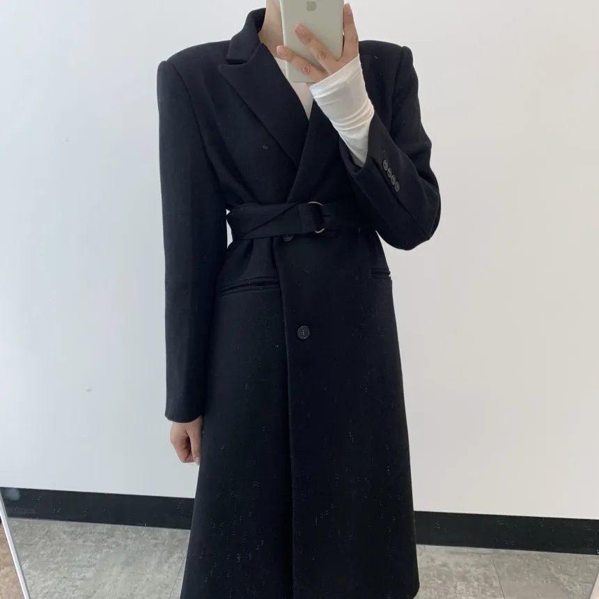 

Slimming Korean Sle Woolen Coat Belted Waist Design Women's Outerwear Spring 2026 Chic New Arrival French Sle Loose Fit
