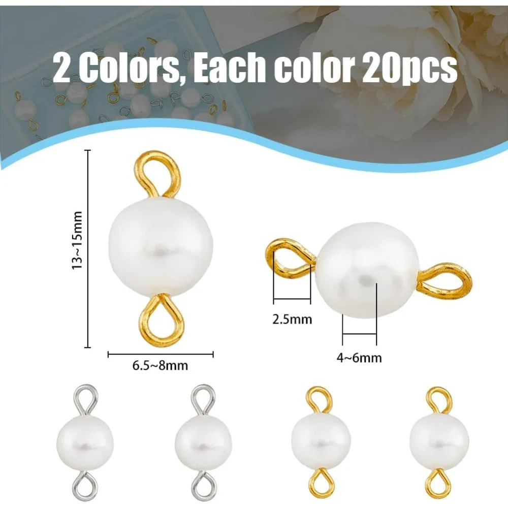 40Pcs 2 Colors Pearl Pendant Connectors Irregular Natural Freshwater Pearl Links Pearl Bead Dangle Charms with Metal Double