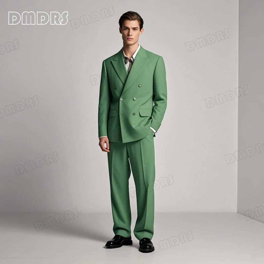 

Double Breasted Men's Formal Suit Set, Customized Colors Peaked Lapel Two Pieces Tuxedo Pants Set, Slim Fitting Blazer Jacket