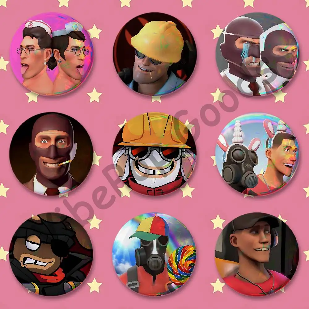Scout Pyro Spy Sniper Team T-TF2 Artist Alley Fan-made Merch Custom Badges 75mm 44mm 25mm 32mm 58mm Collect Gifts Large