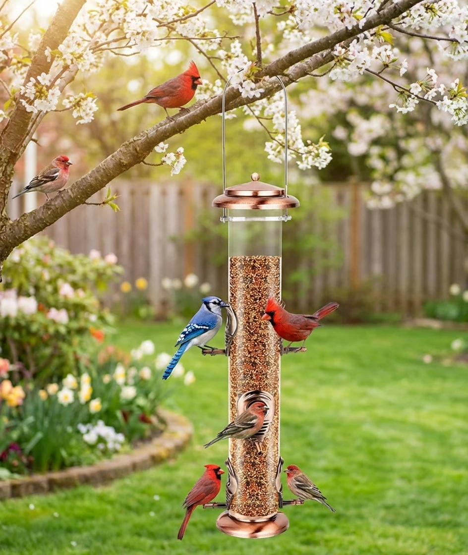 

2LB Seed Capacity Wild Bird Feeders ，Classic Tube Bird Feeders for Outdoors Hanging Bird Feeder with 6 Feeding Ports