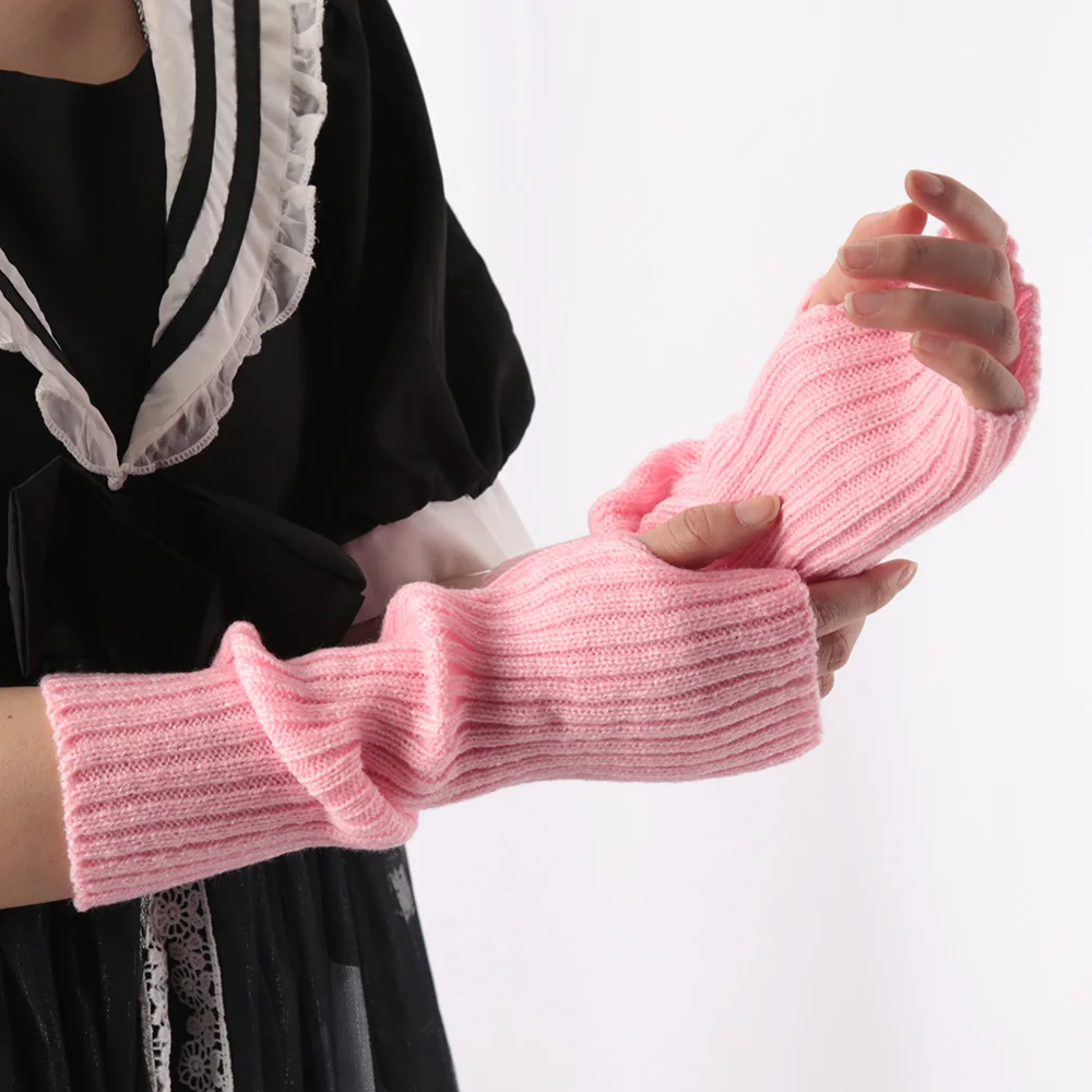 Winter Women\'s Knitted Fingerless Arm Sleeves Gothic Style Striped Arm Warmers Girls Harajuku Y2K Fashion Wrist Gloves