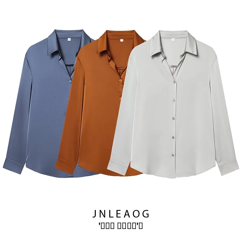 

JNLEAOG Faionable Casual Silk Feel Women's irt Versatile Autumn New Sle Loose Fit Polyester Long Sve Girls' irt