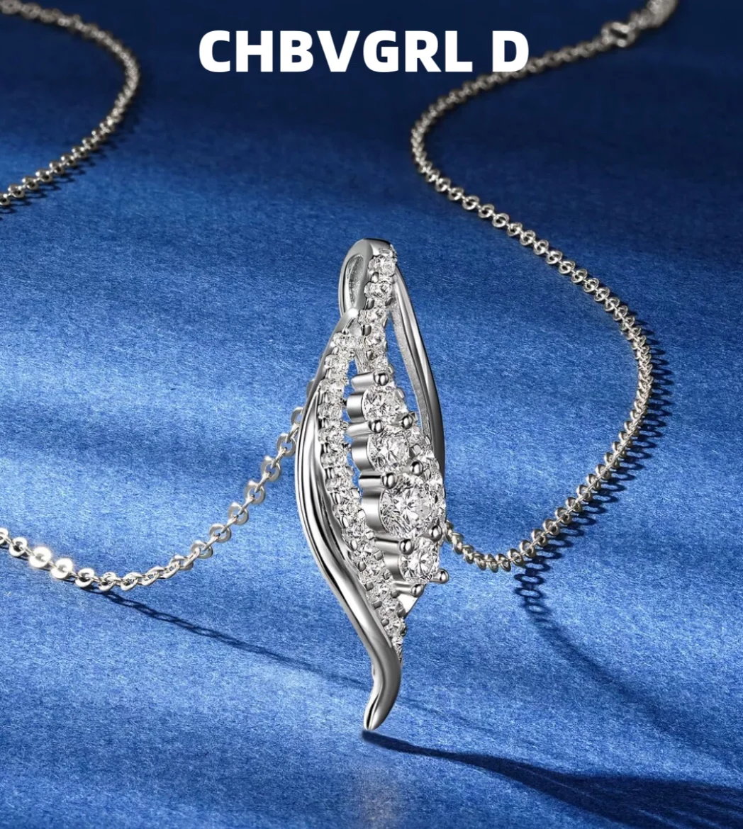 

[Special] D-color Moissanite 925 sterling silver high-end luxurious sparkling fashion women's leaf-shaped simple necklace