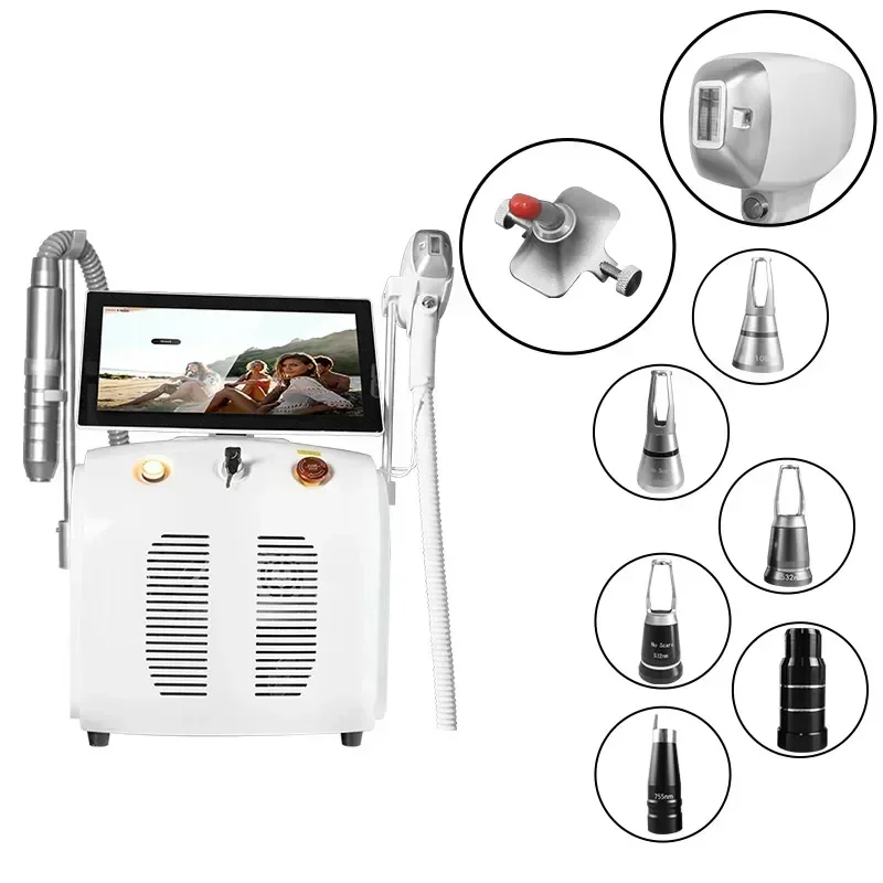 Portable 2IN1 Soprano Diode 755 808 1064nm 4 Wave Laser Nd: YAG Pico Q Switch Machine Painless Hair Tattoo Removal Machine 2024