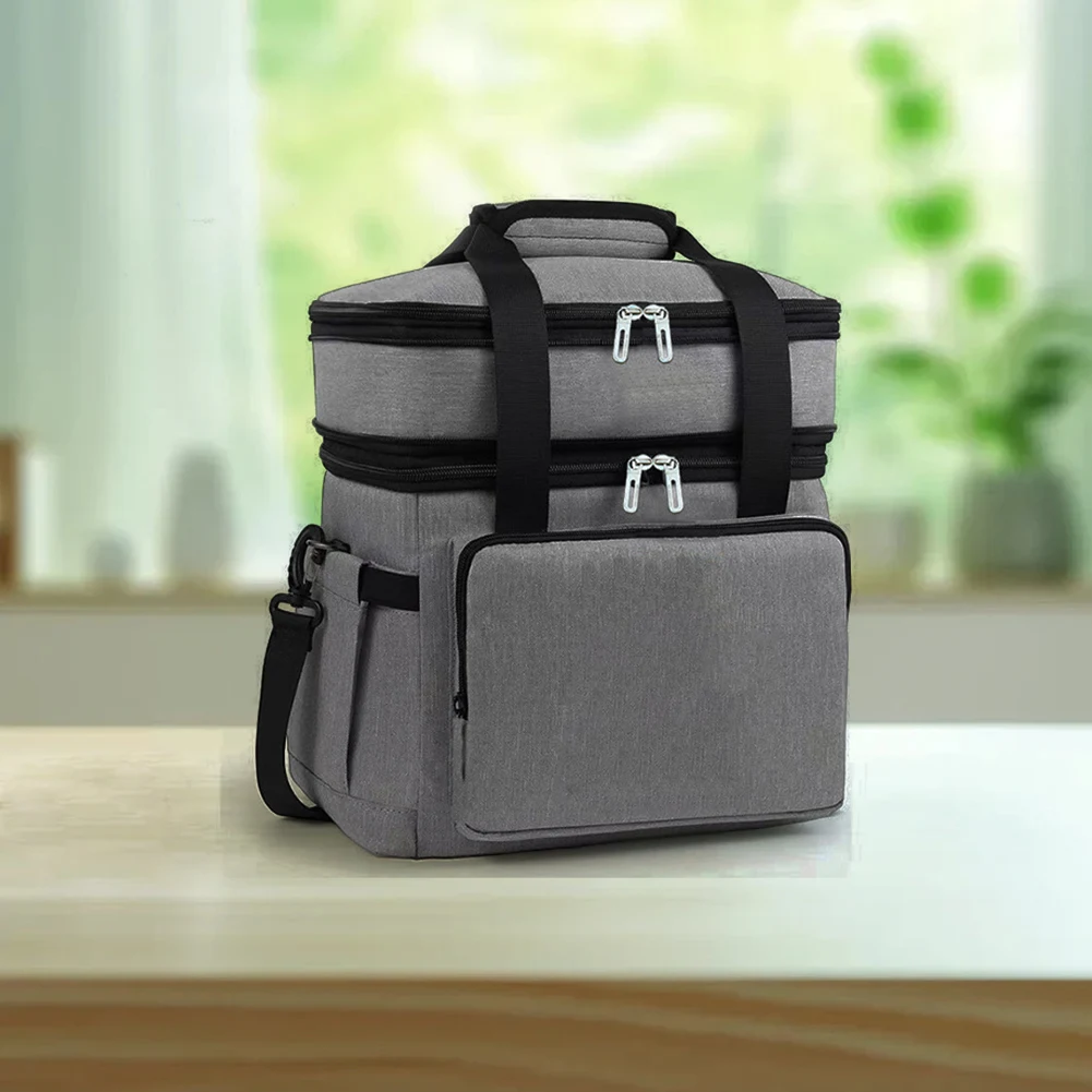 더블 레이어 도시락 가방 대용량 두꺼운 도시락 가방 방수 휴대용 보관 가방 여행 피크닉 캠핑 가방