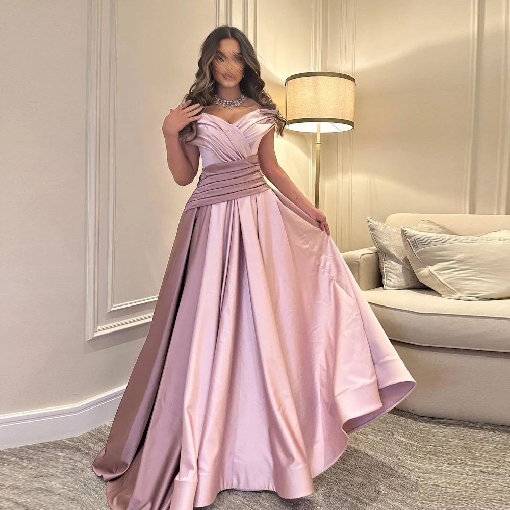 

Welove Pink Off Shoulder Evening Dresses Contrast Color 2023 Pleated A Line vestidos para mujer elegantes y bonitos