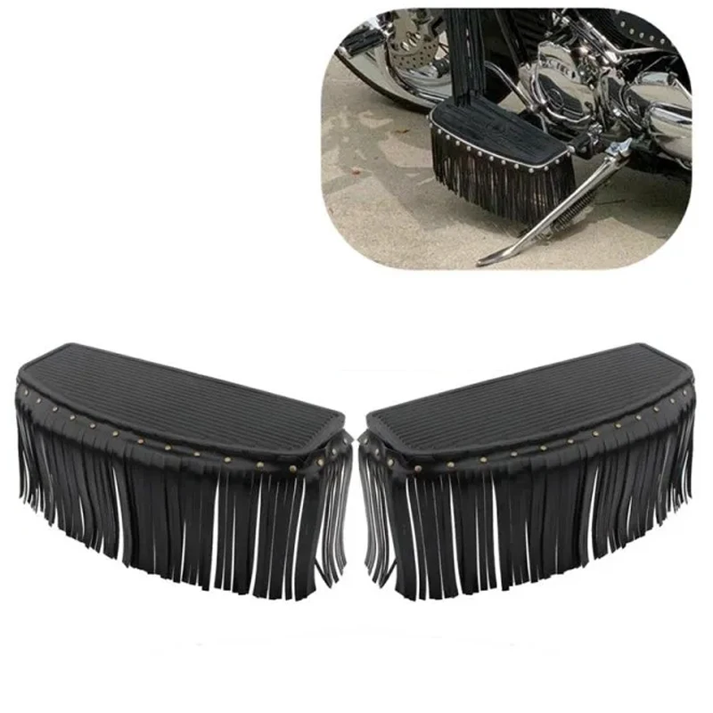 

2pc Suitable for Davidson Gliding Travel Foot Pedal Decorative Leather Retrofit Vintage Motorcycle Footrest Leather rivet Tassel