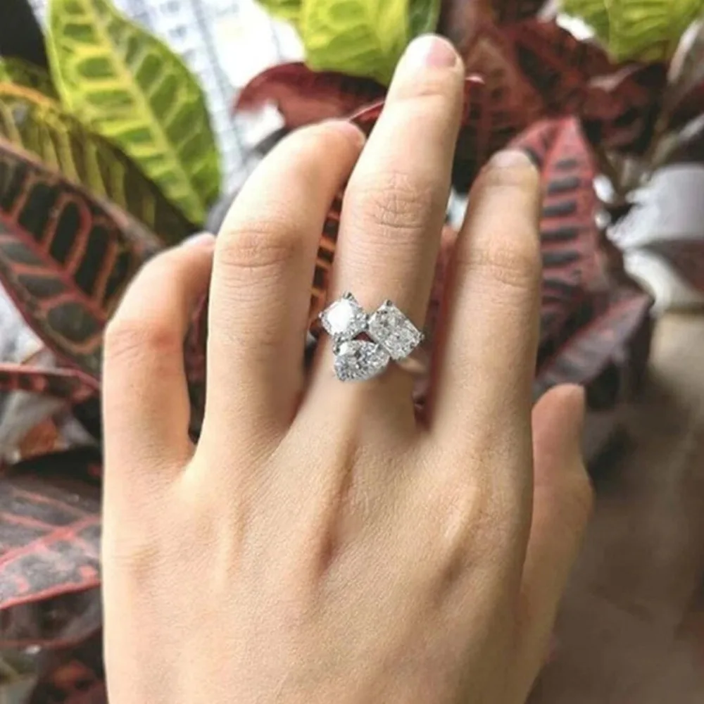 Super Sparkling Minimalist Geometric Pear & Square Cut 5A Zircon Three‑Stone Rings for Women Engagement Wedding Finger Jewelry
