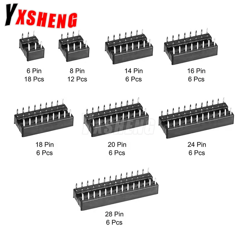 66PCS/lot with Box DIP IC Sockets Adaptor Solder Type Socket Kit 6 8 14 16 18 20 24 28 Pin DIP-6 DIP-8 DIP-14 IC Connector