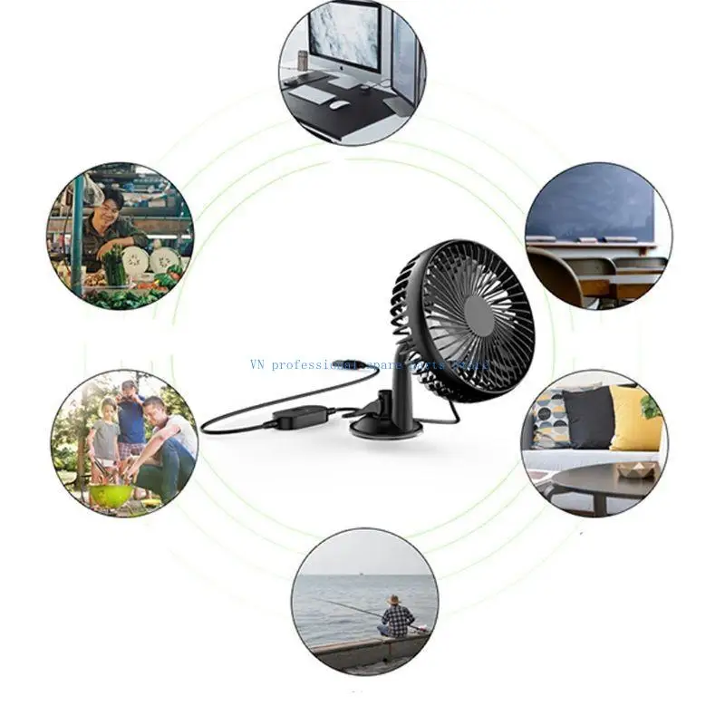 41XA USB Powered 5V Car Fan Powerful 3 Speed Quiet Ventilation Electric Cooling with Suction Cup for Car Home Kitchen
