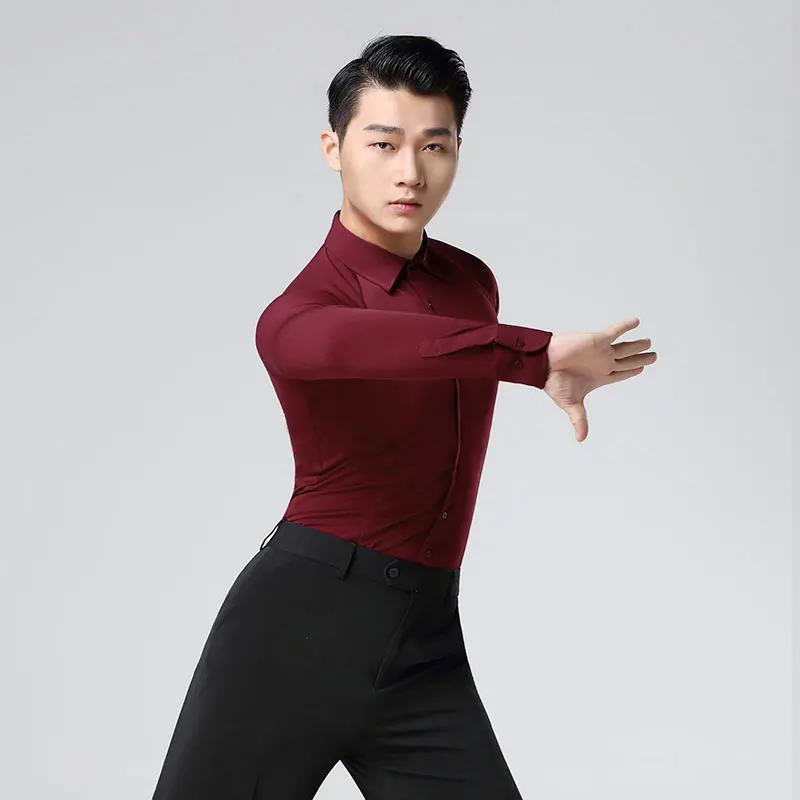 2023 National Standard Dance Men\'s Latin Dance Shirt Adult Dance Costume Practice Clothes Modern Dance Clothes Long Sleeve