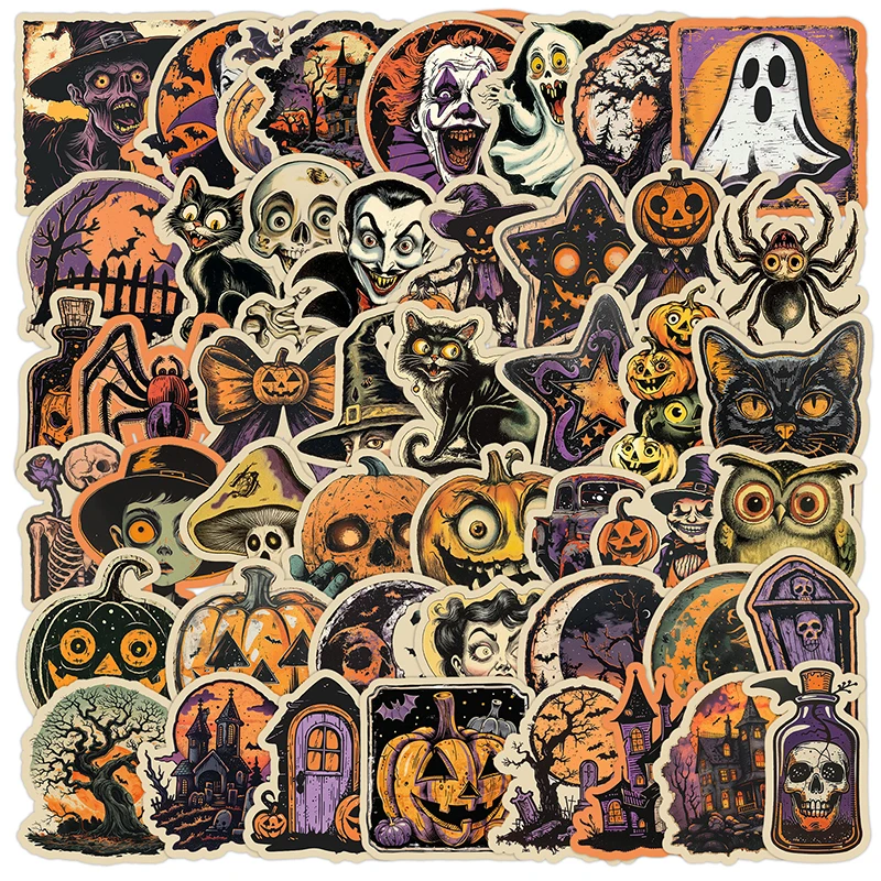 50PCS Halloween Terrifying Pumpkin Spider Graffiti Stickers Creative Decoration Suitcase Skateboard Water Cup Decals Toys Gift