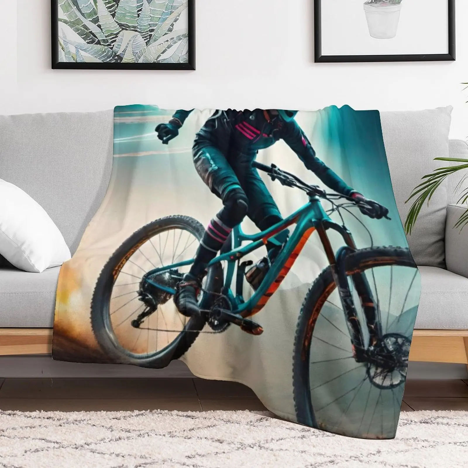 High-Tech Mountain Biking Adventure Throw Blanket Fashion Sofas Warm wednesday Blankets