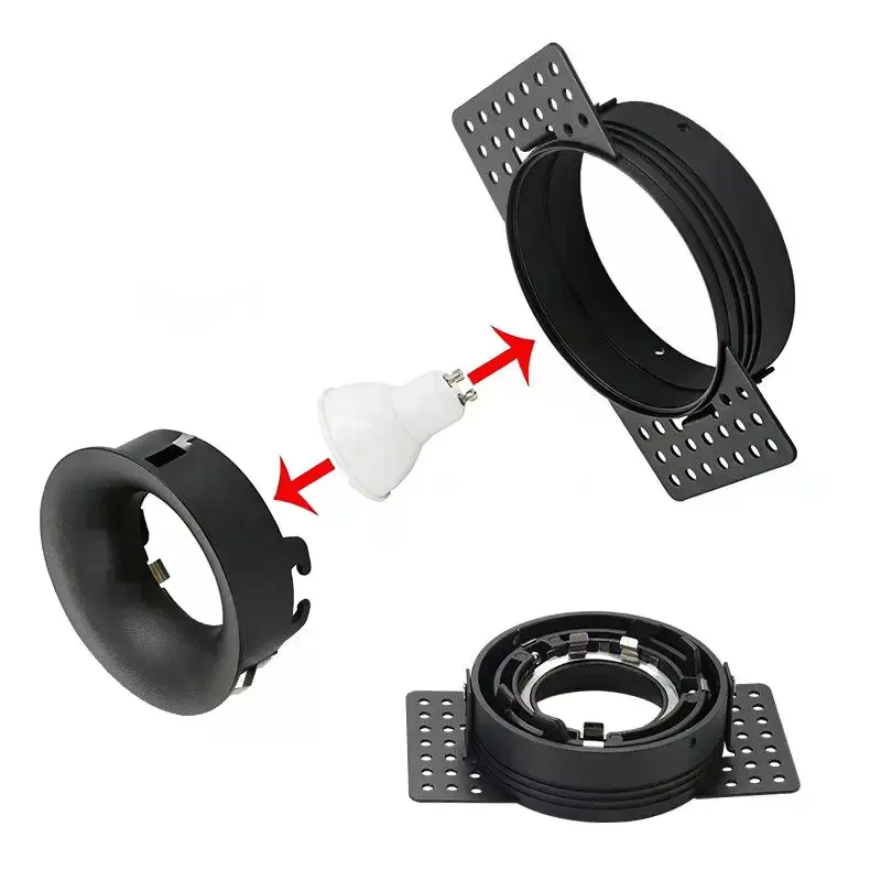 Frameless Recessed LED Ceiling Downlight Fitting GU10 MR16 Bulb Holder Round Spot Light Adjustable Frame