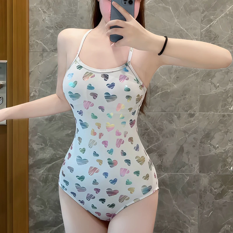 

New Women's One-Piece Swimsuit Profional Racing Heart Print Sexy Spicy Pure Desire Slim Fit Strapl Hot Spring Swimsuit