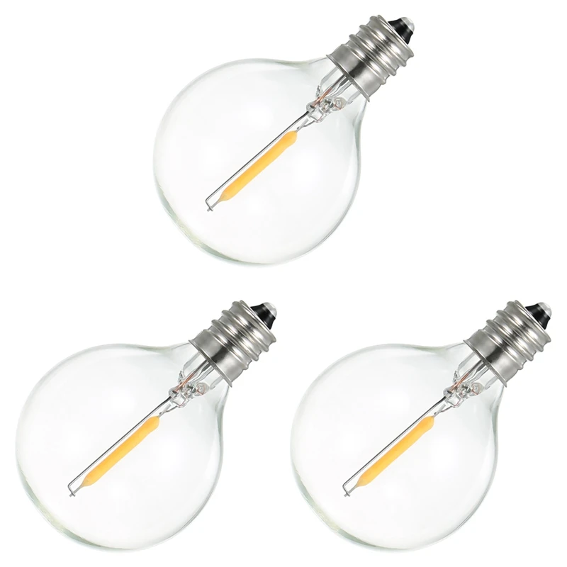 

3Pcs G40 Led Replacement Light Bulbs, E12 Screw Base Shatterproof LED Globe Bulbs For Solar String Lights Warm White