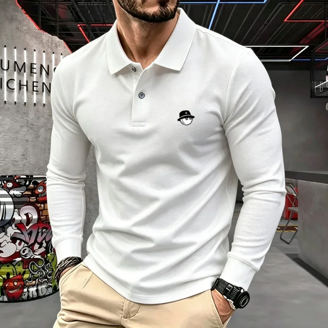 100 % reine Baumwolle, hochwertige Marke, Herren-Polohemd mit langen Ärmeln, Herbst-/Winterkollektion, modisches, luxuriöses Golfoberteil mit Stickerei, lässiges T-Shirt. – Detail 19