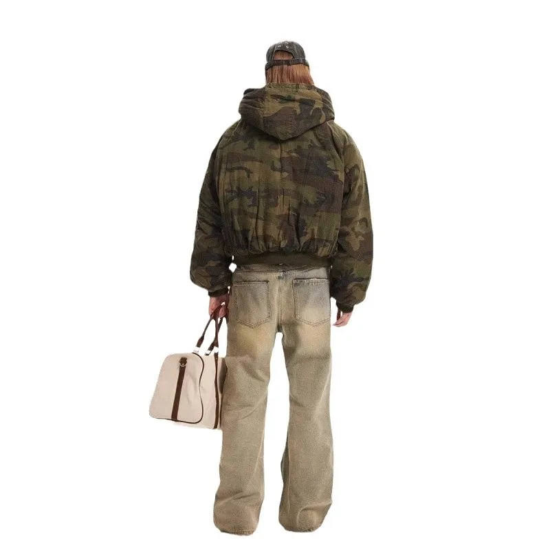 เสื้อแจ็คเก็ตมีฮู้ดลายพรางผู้ชาย, เสื้อโค้ทฤดูหนาว/ฤดูใบไม้ร่วงที่อบอุ่นกันลม, เสื้อโค้ทไฮสตรีทย้อนยุคสำหรับผู้ชาย