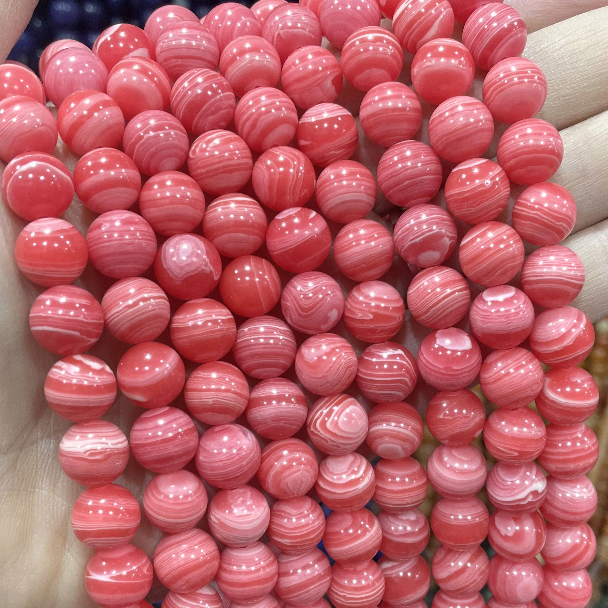 6 8 10MM Red Rhodochrosite Natural Stones Lace Agates Round Beads For Jewelry Making DIY Women's Bracelet Bracelet Earrings