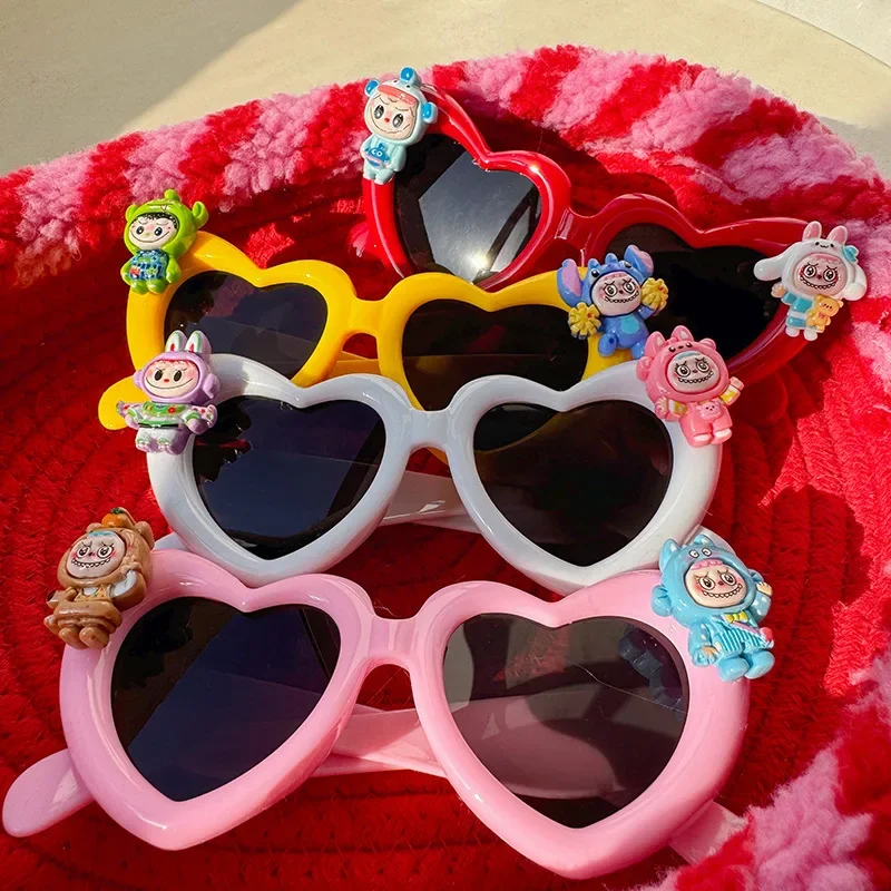 

New Labubu Children Girls Sandy Shore Sunglasses Cartoon Fashion Kids Birthday Photo Prop Glasses Cartoon Travel Glasses Gift