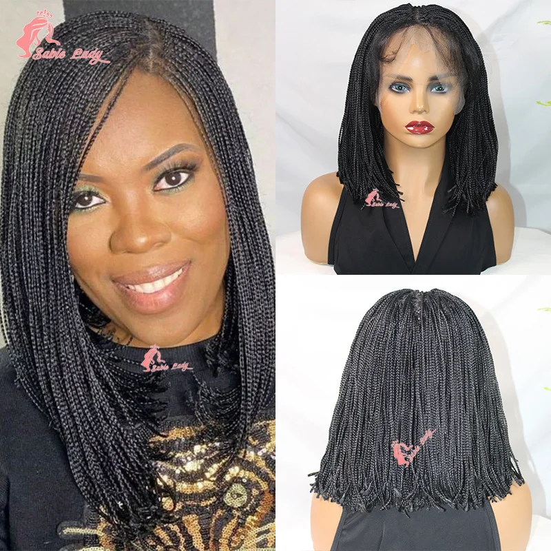 

12" Short Box Bob Braided Wig Synthetic Lace Front Wig For Black Women Micro Briaded Lace Front Wig Corrown 6x6 Lace Front Wig