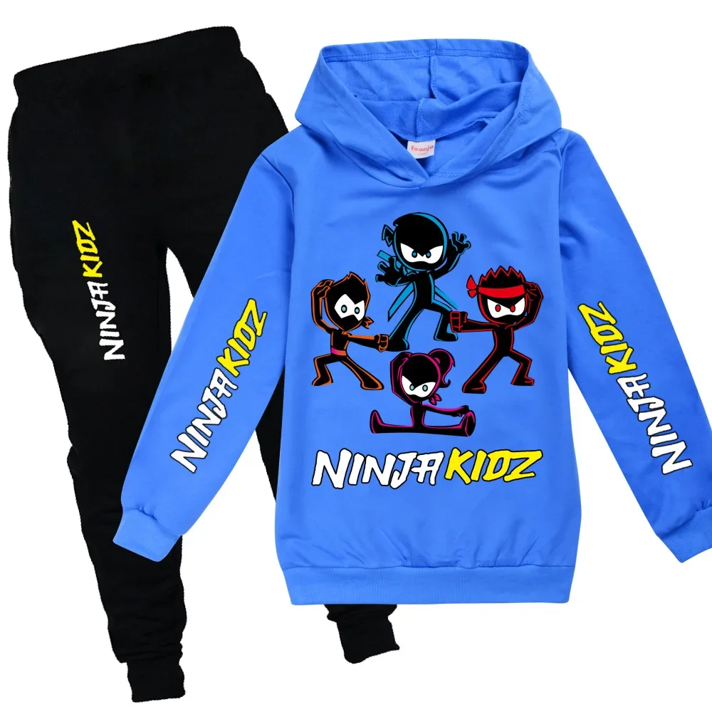 Cartoon NINJA KIDZ Boys Hoodies Cotton T Shirt Sweatshirt Suit Girls Anime Cosplay Costume Zestawy dla dzieci 2-częściowe zestawy dla dzieci