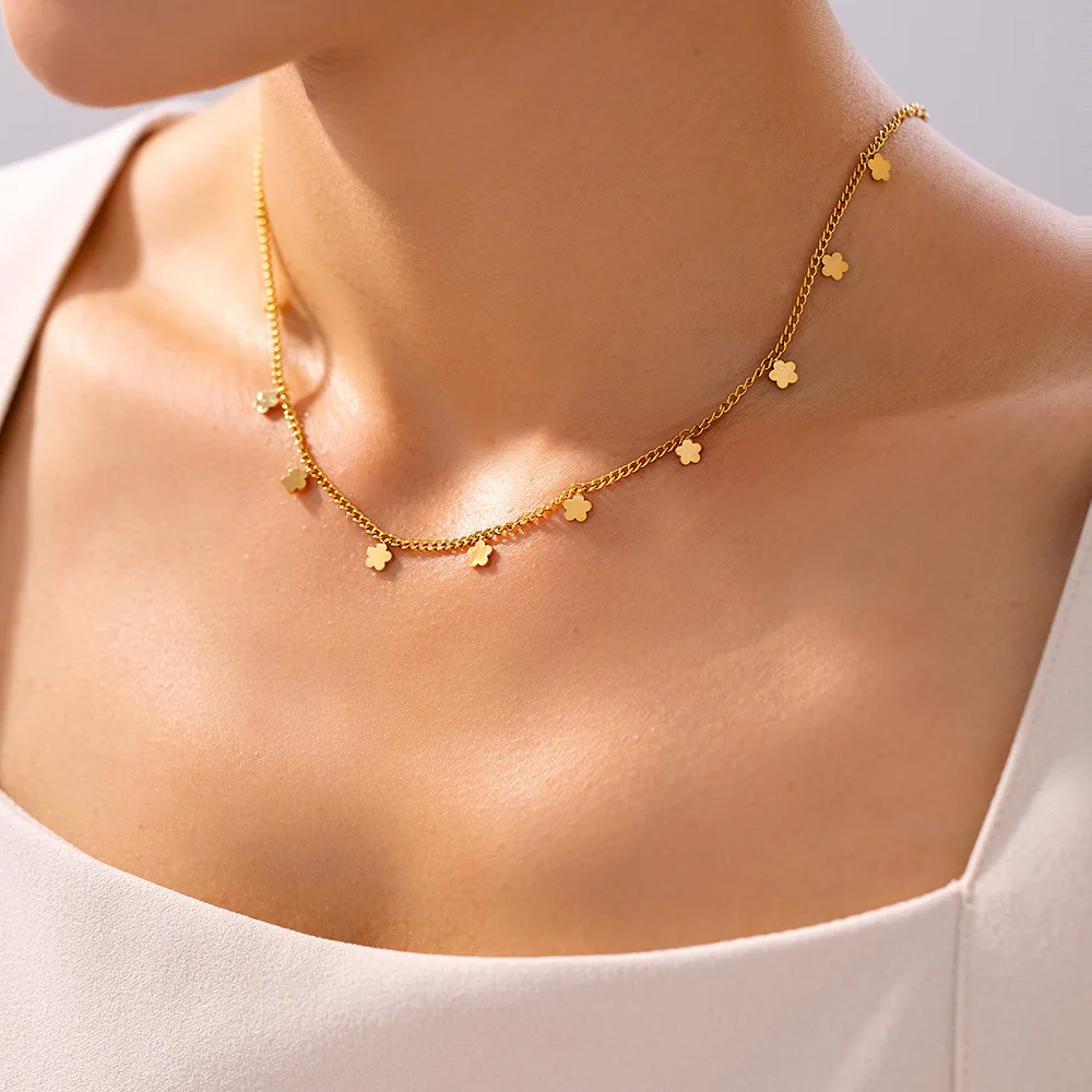 316L Stainless Steel Multi Small Pendant Necklace For Women 18K Gold Plated No Tarnish Women\'s Necklaces Boho Tassel Neck Chains