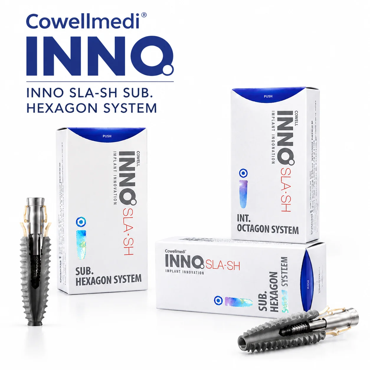 Cowellmedi INNO SLA‑SH Submerged Titanium Implant Fixture, Hydrophilic Active Surface, Internal Hex Morse‑Taper Connection