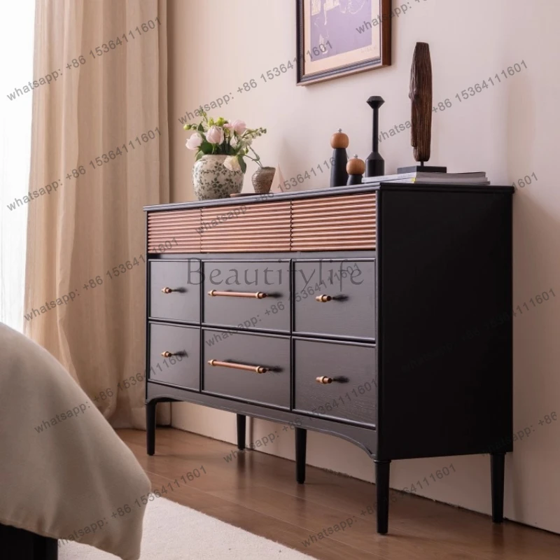 

French retro medieval all solid wood living room dining side high cabinet bedroom chest cabinet